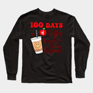 100 Days Of Coffee Chaos Groovy 100Th Day Teacher Cute Women Long Sleeve T-Shirt